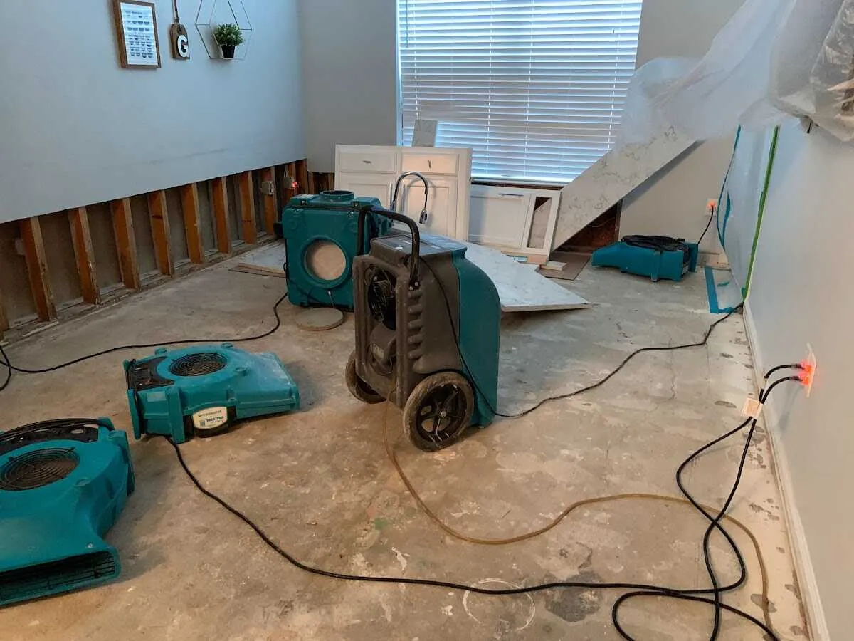 Dehumidifier in flood-cut room for Water Damage Restoration in Santa Monica